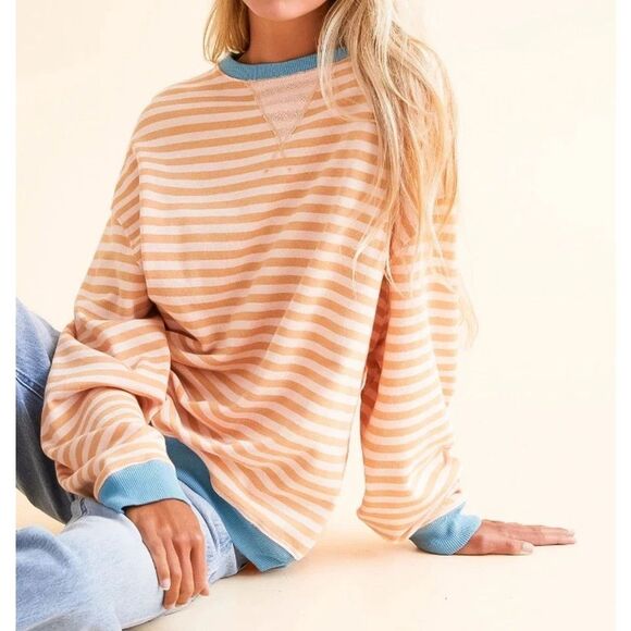 We The Free x FP OB1717006 Women's Sz L Classic Striped Crewneck Sweatshirt - Picture 5 of 6